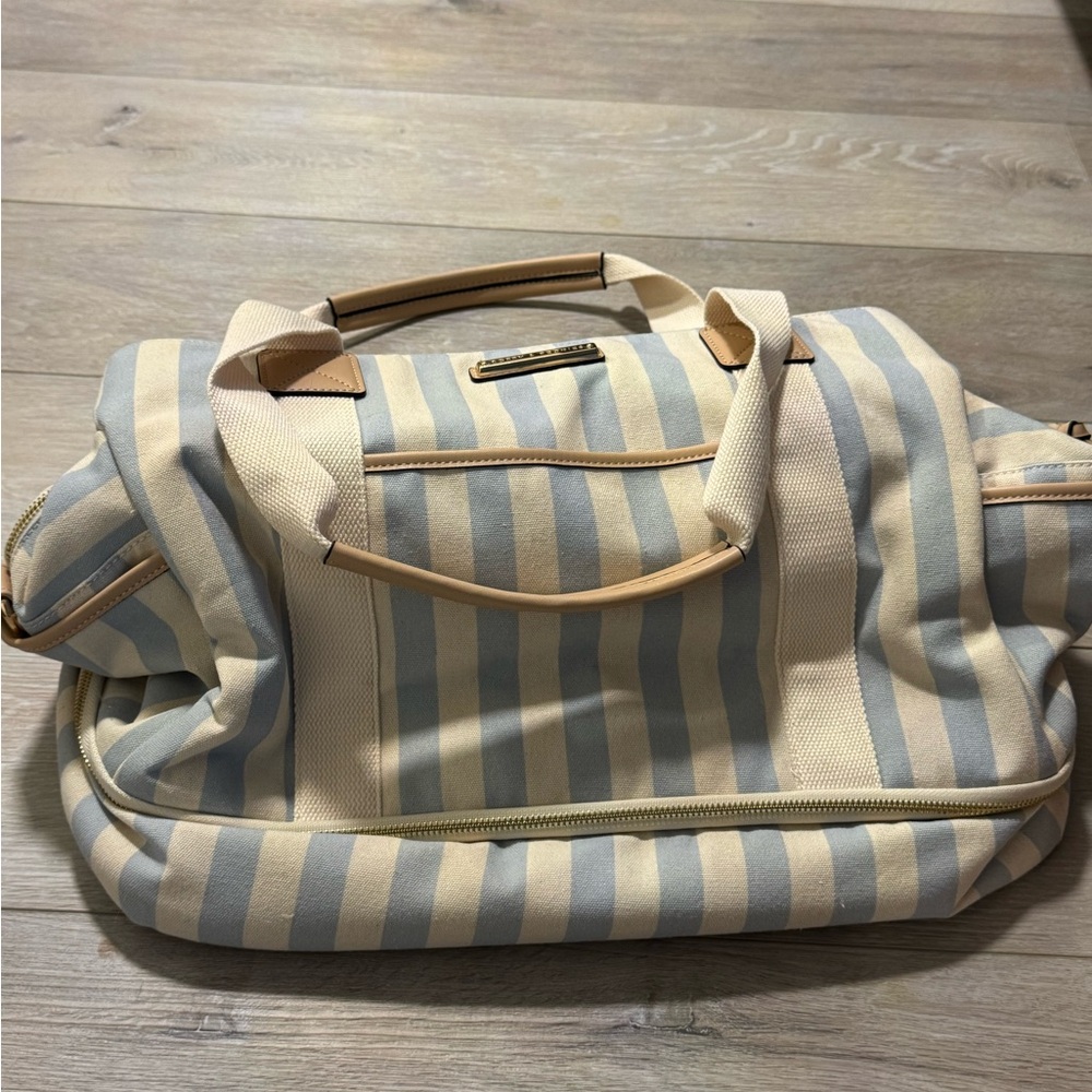 Poppy & Peonies Blue and Cream Striped Weekend Duffel